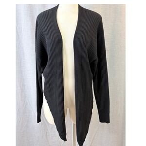 Autumn Cashmere Black Ribbed 100% Pure Cashmere Open‎ Front Cardigan Sweater L
